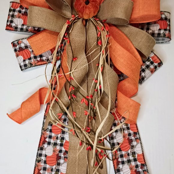 Fall Buffalo Check Bow, Tree Topper,Pumpkin Bow, Harvest Bow, Bow for wreath - Picture 4 of 6